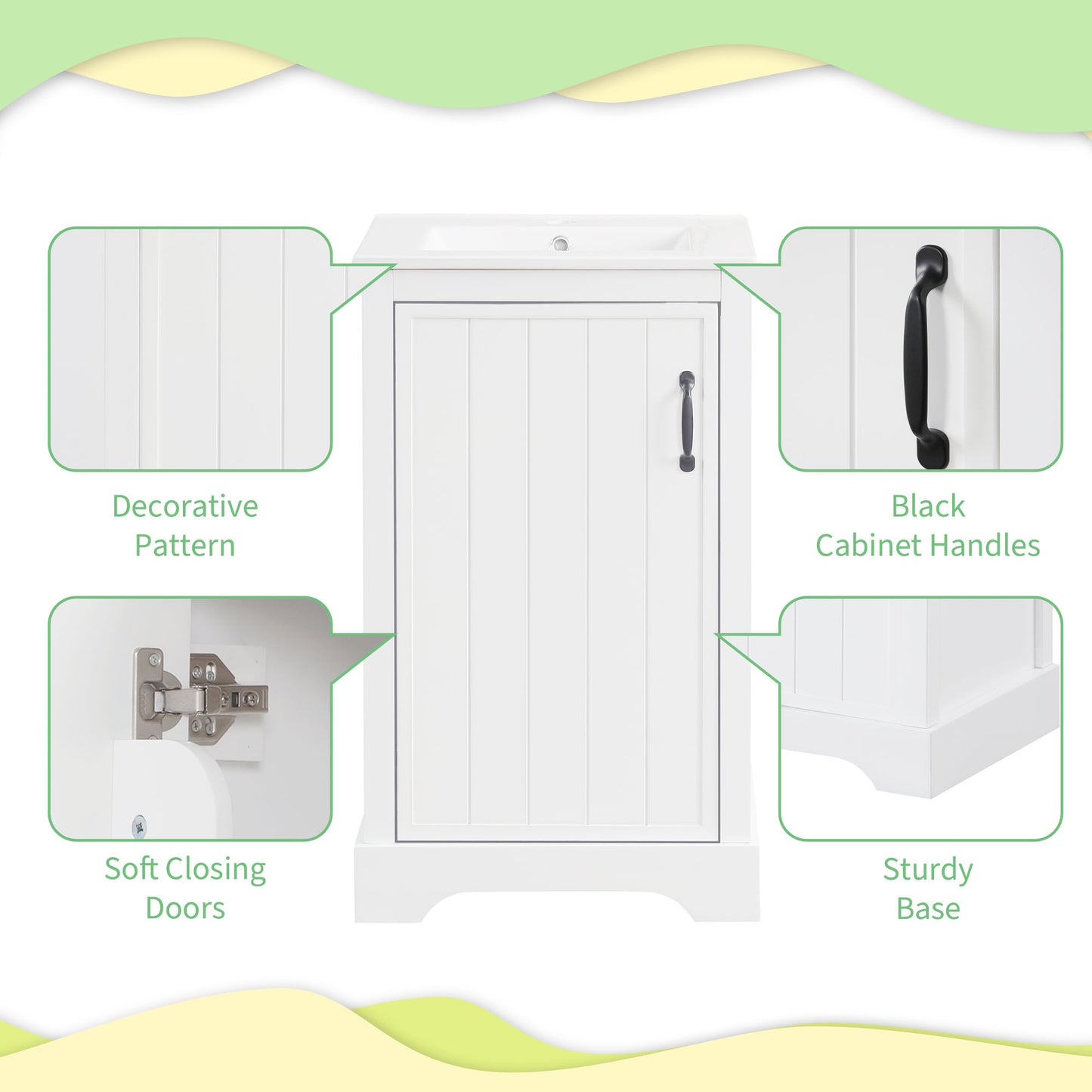 VanityFus 20-in Bathroom Vanity White Single Sink Combo with Ceramic Top 1 Soft Close Door Adjustable Shelves