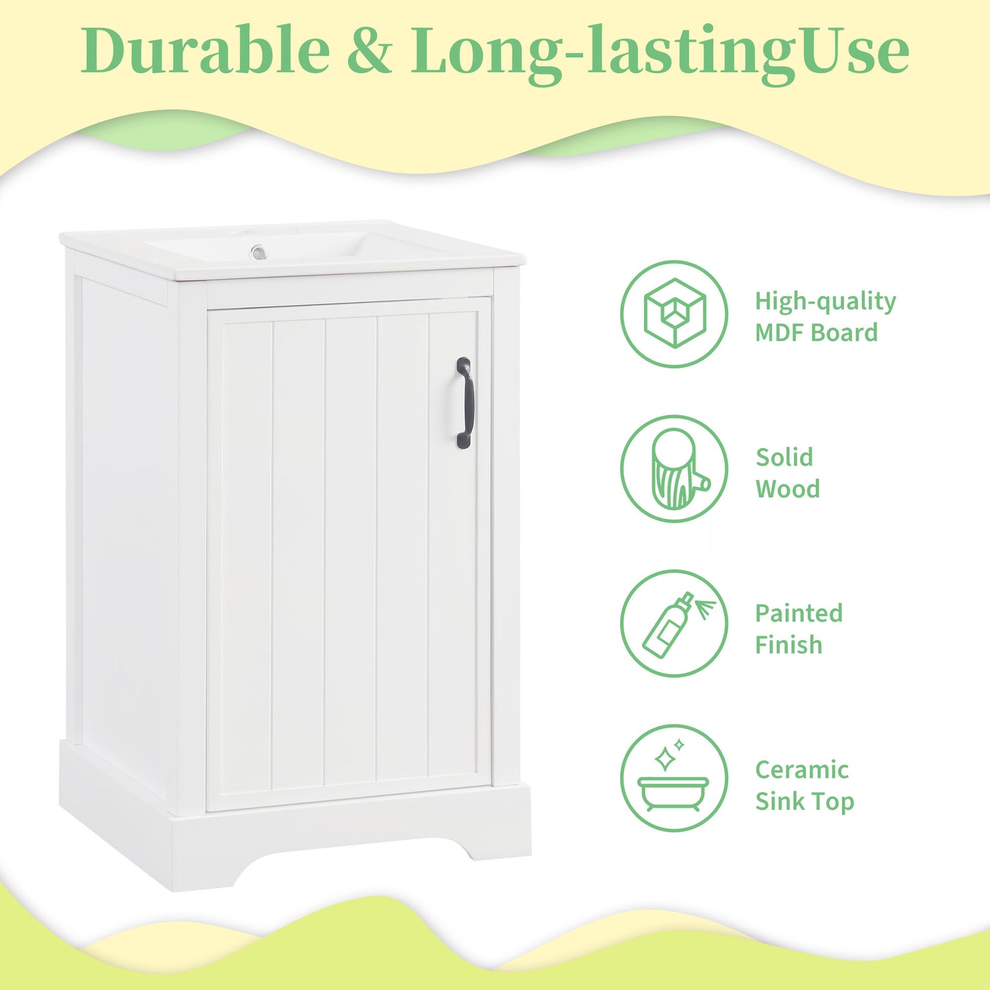VanityFus 20-in Bathroom Vanity White Single Sink Combo with Ceramic Top 1 Soft Close Door Adjustable Shelves