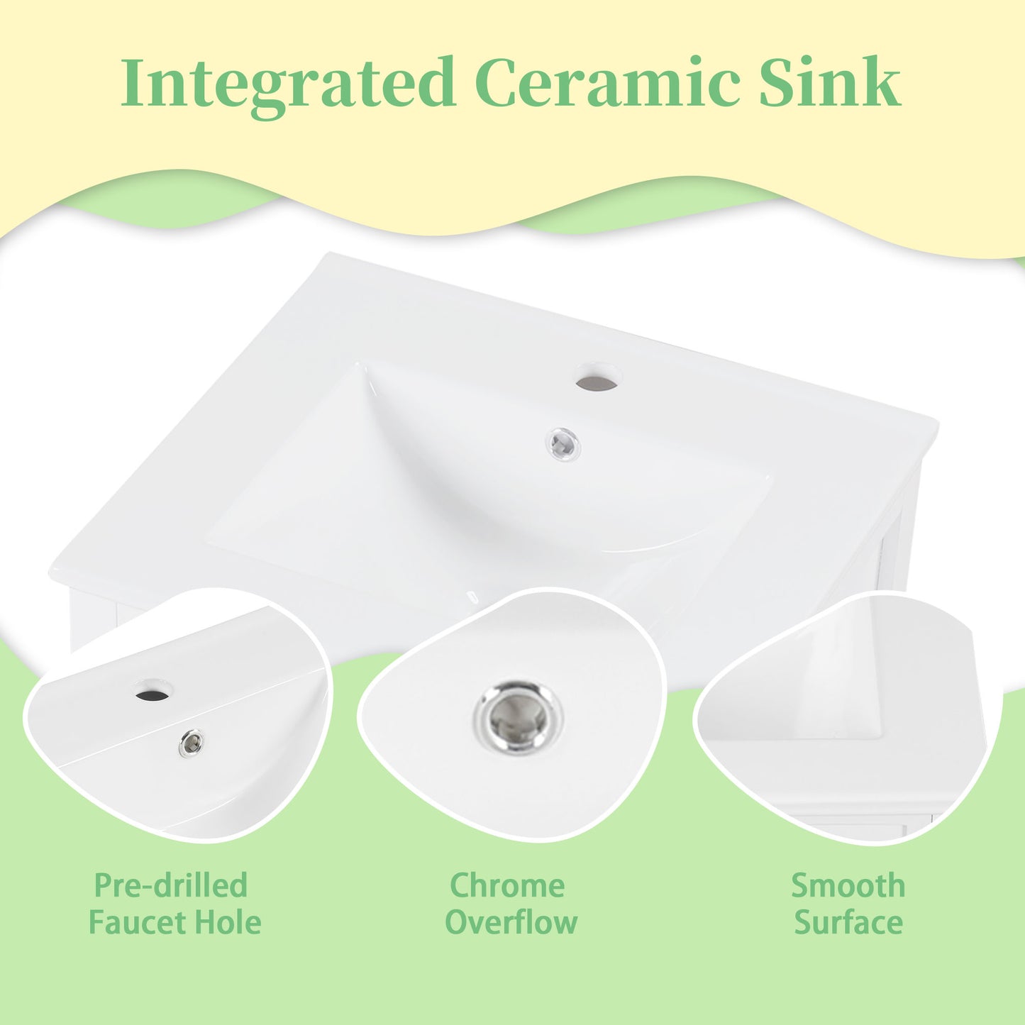 VanityFus 20-in Bathroom Vanity White Single Sink Combo with Ceramic Top 1 Soft Close Door Adjustable Shelves
