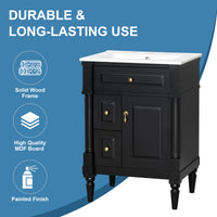 VanityFus 24-in Bathroom Vanity Black Single Sink Combo with Ceramic Top 1 Door 3 Drawers Adjustable Shelves