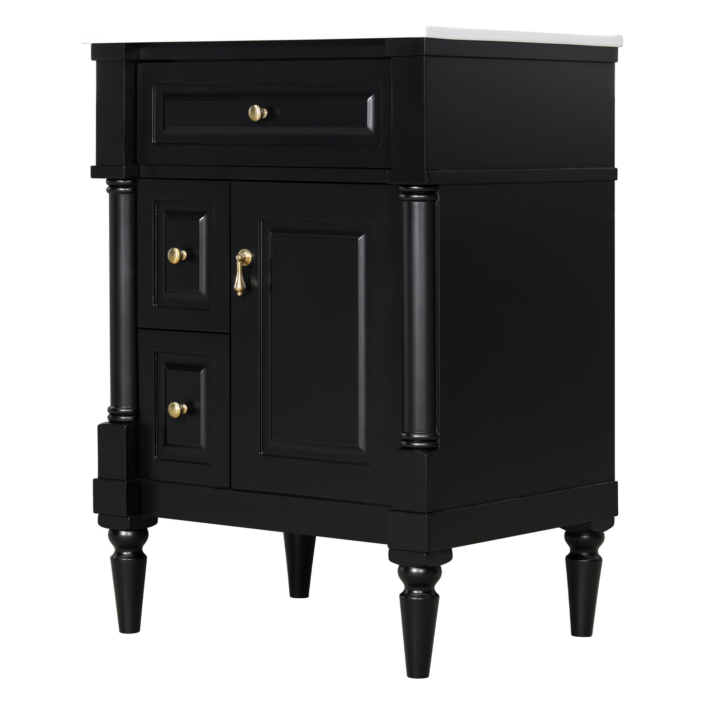 VanityFus 24-in Bathroom Vanity Black Single Sink Combo with Ceramic Top 1 Door 3 Drawers Adjustable Shelves