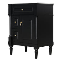 VanityFus 24-in Bathroom Vanity Black Single Sink Combo with Ceramic Top 1 Door 3 Drawers Adjustable Shelves
