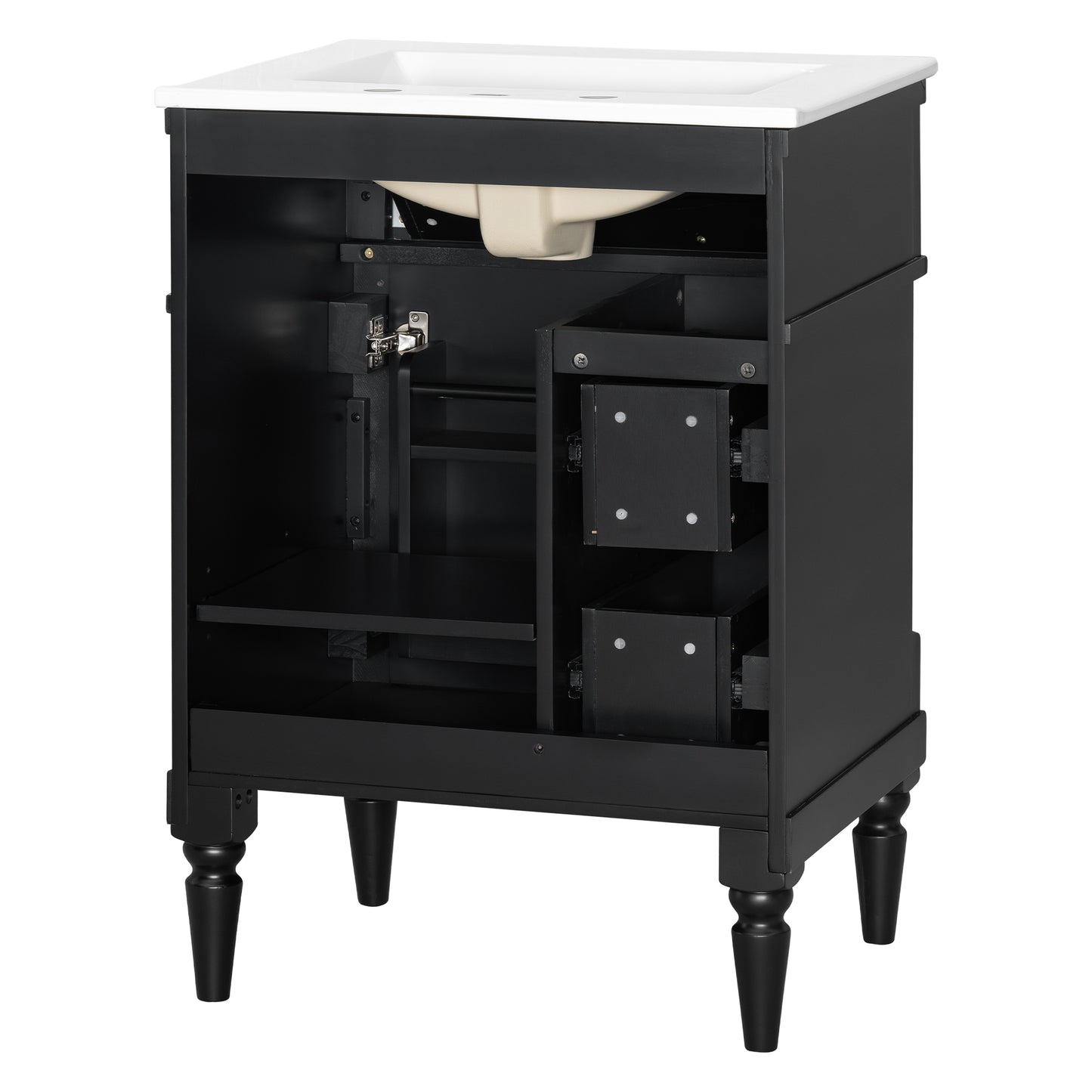 VanityFus 24-in Bathroom Vanity Black Single Sink Combo with Ceramic Top 1 Door 3 Drawers Adjustable Shelves
