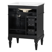 VanityFus 24-in Bathroom Vanity Black Single Sink Combo with Ceramic Top 1 Door 3 Drawers Adjustable Shelves