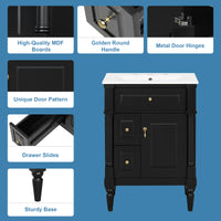 VanityFus 24-in Bathroom Vanity Black Single Sink Combo with Ceramic Top 1 Door 3 Drawers Adjustable Shelves