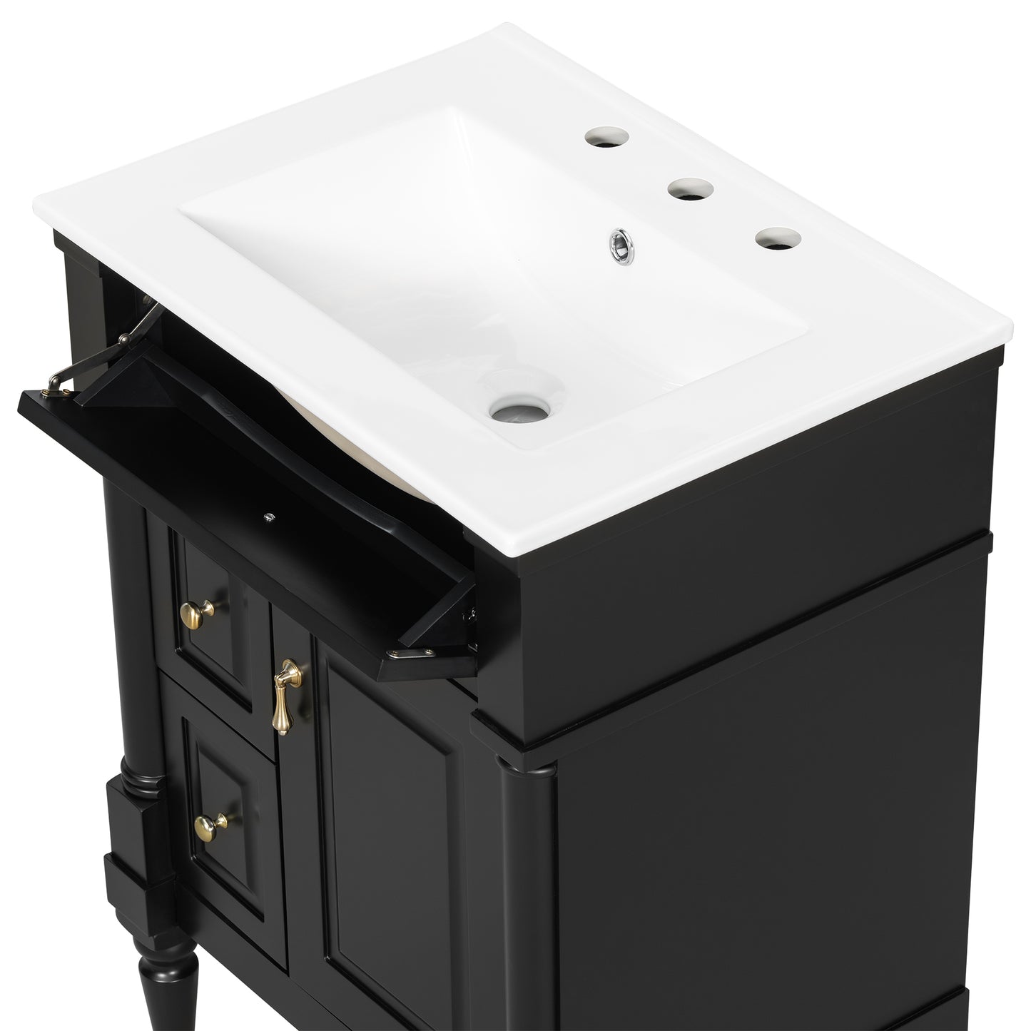 VanityFus 24-in Bathroom Vanity Black Single Sink Combo with Ceramic Top 1 Door 3 Drawers Adjustable Shelves