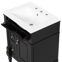 VanityFus 24-in Bathroom Vanity Black Single Sink Combo with Ceramic Top 1 Door 3 Drawers Adjustable Shelves