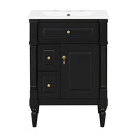 VanityFus 24-in Bathroom Vanity Black Single Sink Combo with Ceramic Top 1 Door 3 Drawers Adjustable Shelves
