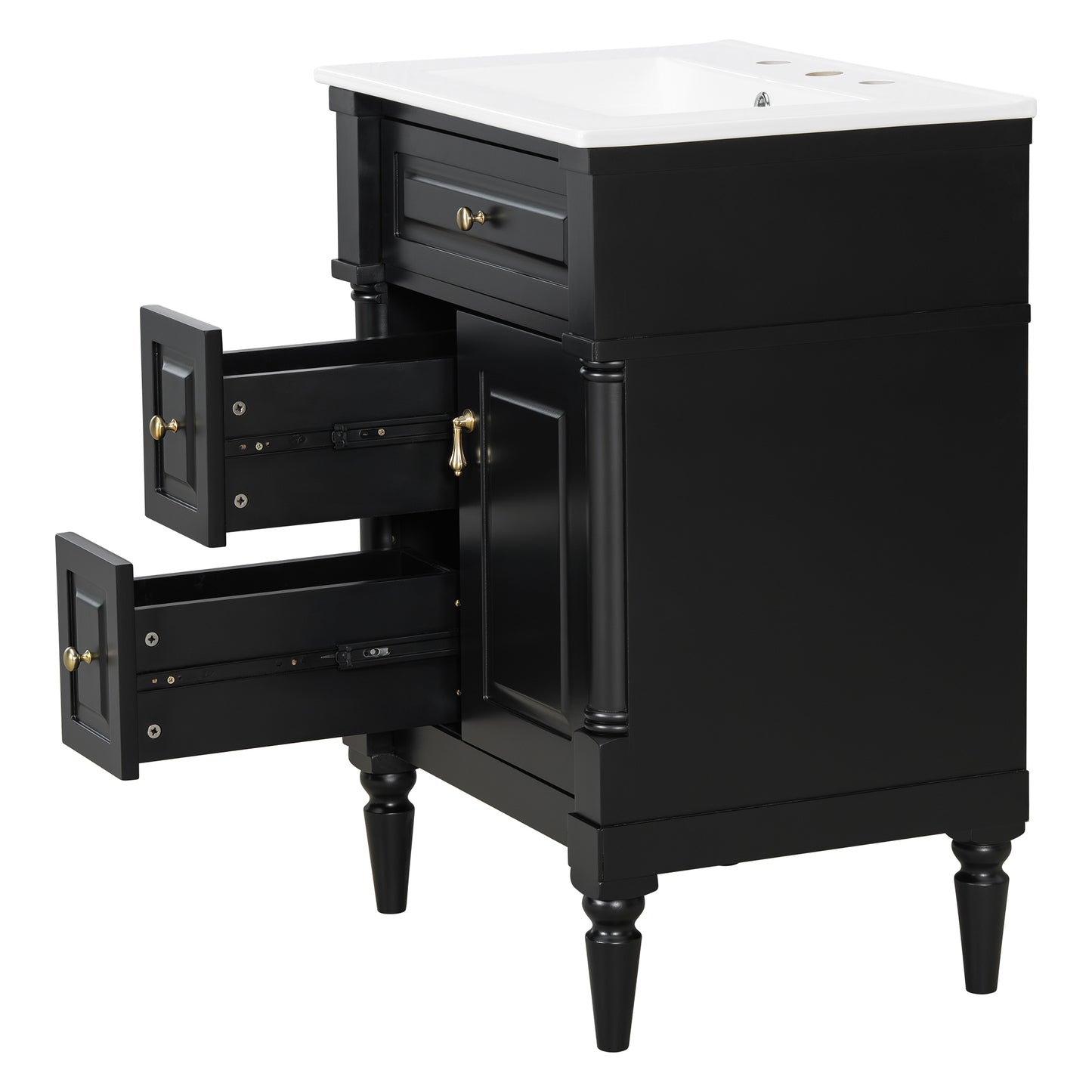 VanityFus 24-in Bathroom Vanity Black Single Sink Combo with Ceramic Top 1 Door 3 Drawers Adjustable Shelves