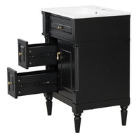 VanityFus 24-in Bathroom Vanity Black Single Sink Combo with Ceramic Top 1 Door 3 Drawers Adjustable Shelves