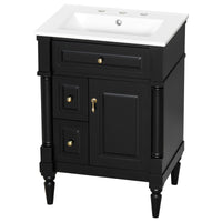 VanityFus 24-in Bathroom Vanity Black Single Sink Combo with Ceramic Top 1 Door 3 Drawers Adjustable Shelves