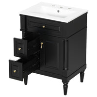 VanityFus 24-in Bathroom Vanity Black Single Sink Combo with Ceramic Top 1 Door 3 Drawers Adjustable Shelves