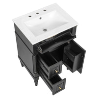 VanityFus 24-in Bathroom Vanity Black Single Sink Combo with Ceramic Top 1 Door 3 Drawers Adjustable Shelves