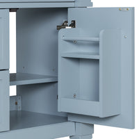 VanityFus 24-in Bathroom Vanity Blue Grey Single Sink Combo with Ceramic Top 1 Door 3 Drawers Adjustable Shelves