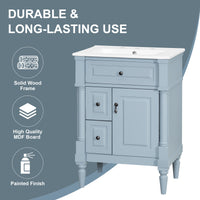 VanityFus 24-in Bathroom Vanity Blue Grey Single Sink Combo with Ceramic Top 1 Door 3 Drawers Adjustable Shelves