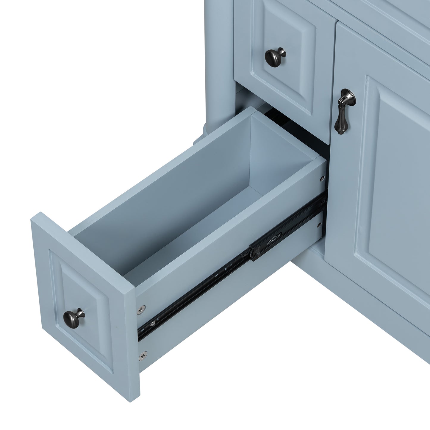 VanityFus 24-in Bathroom Vanity Blue Grey Single Sink Combo with Ceramic Top 1 Door 3 Drawers Adjustable Shelves