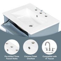 VanityFus 24-in Bathroom Vanity Blue Grey Single Sink Combo with Ceramic Top 1 Door 3 Drawers Adjustable Shelves