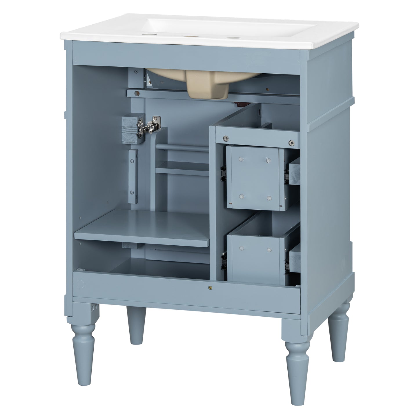 VanityFus 24-in Bathroom Vanity Blue Grey Single Sink Combo with Ceramic Top 1 Door 3 Drawers Adjustable Shelves