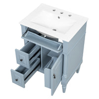 VanityFus 24-in Bathroom Vanity Blue Grey Single Sink Combo with Ceramic Top 1 Door 3 Drawers Adjustable Shelves