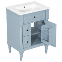 VanityFus 24-in Bathroom Vanity Blue Grey Single Sink Combo with Ceramic Top 1 Door 3 Drawers Adjustable Shelves