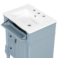 VanityFus 24-in Bathroom Vanity Blue Grey Single Sink Combo with Ceramic Top 1 Door 3 Drawers Adjustable Shelves