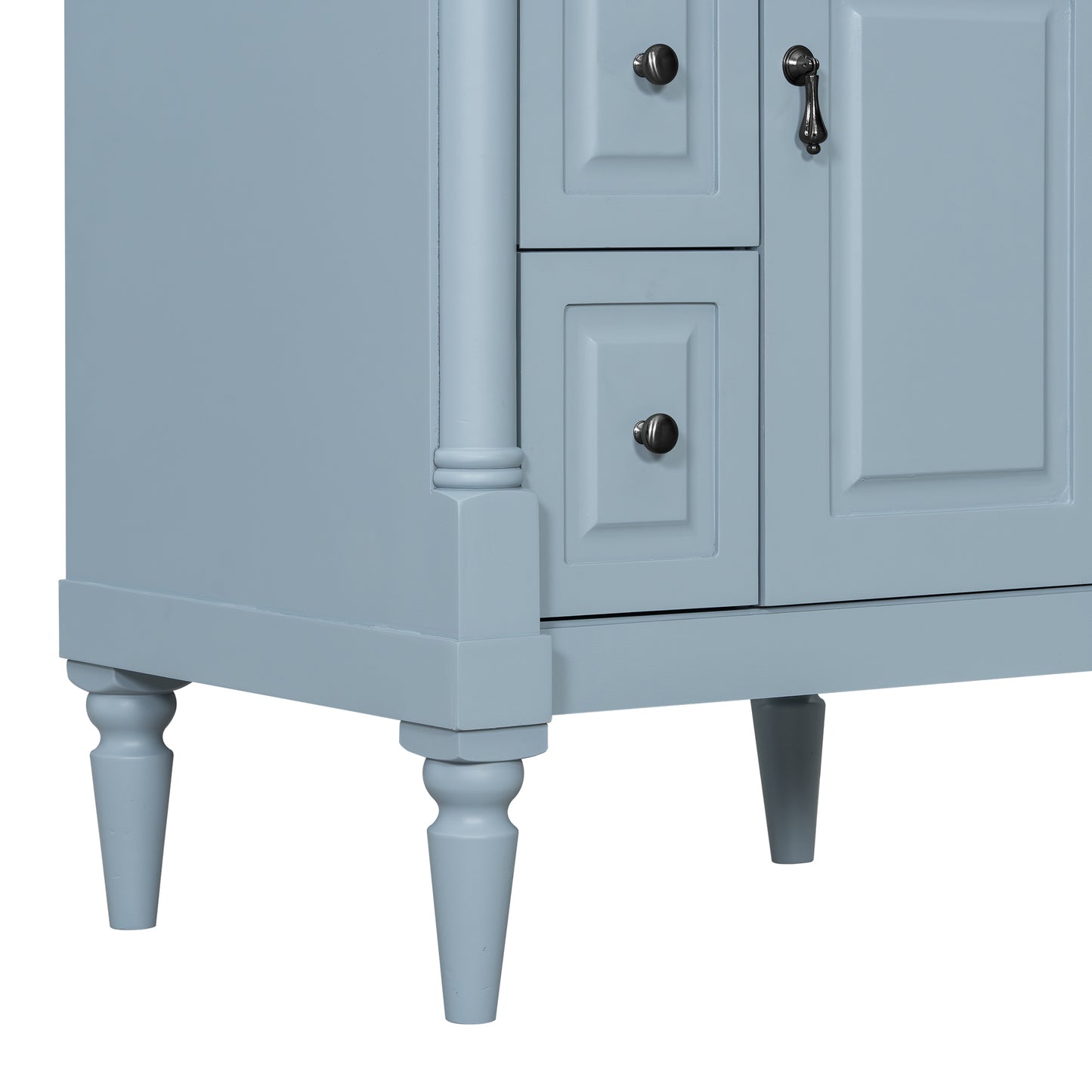 VanityFus 24-in Bathroom Vanity Blue Grey Single Sink Combo with Ceramic Top 1 Door 3 Drawers Adjustable Shelves
