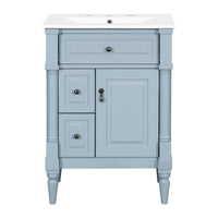 VanityFus 24-in Bathroom Vanity Blue Grey Single Sink Combo with Ceramic Top 1 Door 3 Drawers Adjustable Shelves