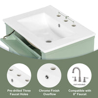 VanityFus 24-in Bathroom Vanity Green Single Sink Combo with Ceramic Top 1 Door 3 Drawers Adjustable Shelves