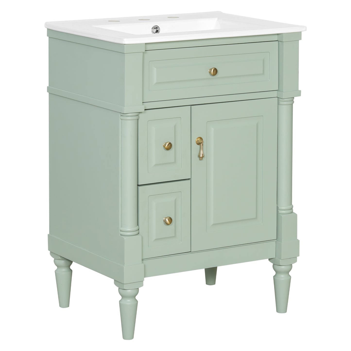 VanityFus 24-in Bathroom Vanity Green Single Sink Combo with Ceramic Top 1 Door 3 Drawers Adjustable Shelves