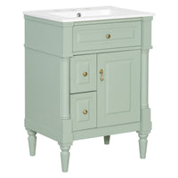 VanityFus 24-in Bathroom Vanity Green Single Sink Combo with Ceramic Top 1 Door 3 Drawers Adjustable Shelves
