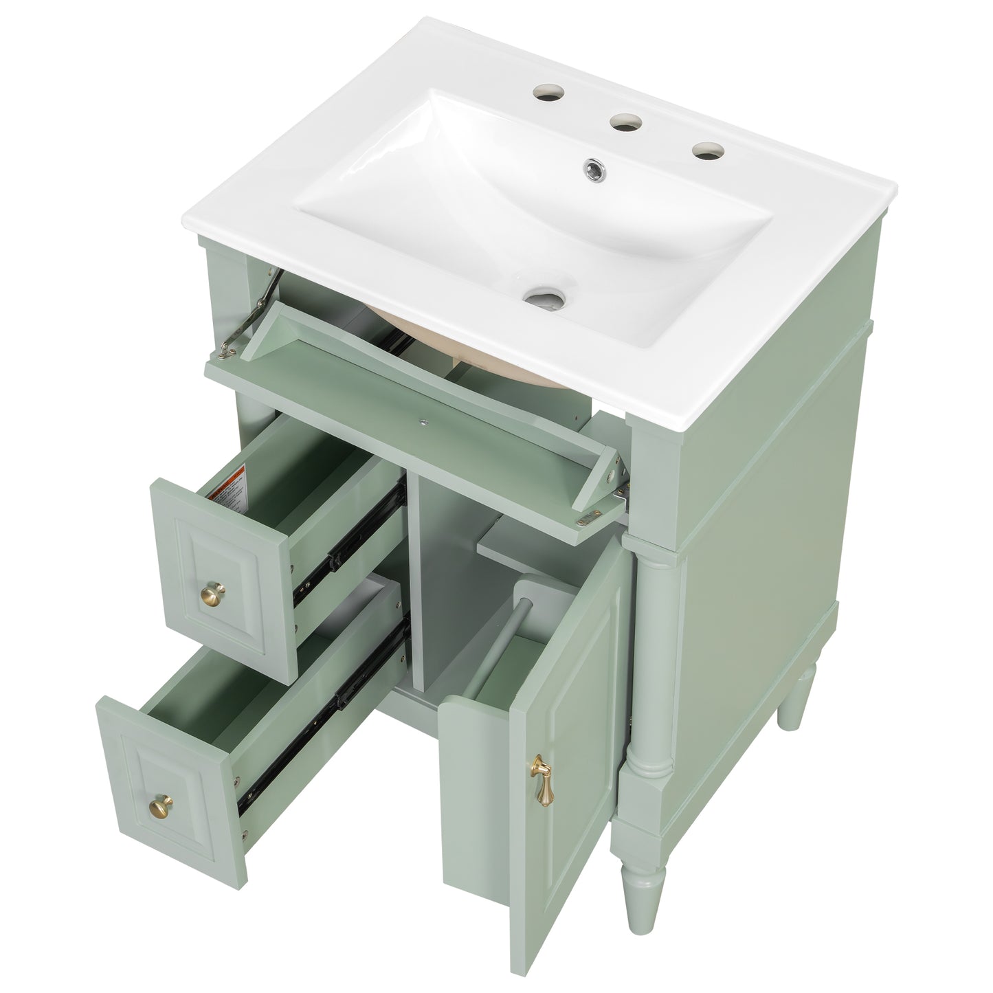 VanityFus 24-in Bathroom Vanity Green Single Sink Combo with Ceramic Top 1 Door 3 Drawers Adjustable Shelves