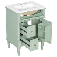 VanityFus 24-in Bathroom Vanity Green Single Sink Combo with Ceramic Top 1 Door 3 Drawers Adjustable Shelves
