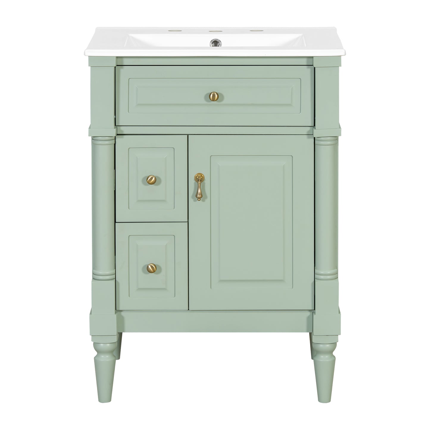VanityFus 24-in Bathroom Vanity Green Single Sink Combo with Ceramic Top 1 Door 3 Drawers Adjustable Shelves