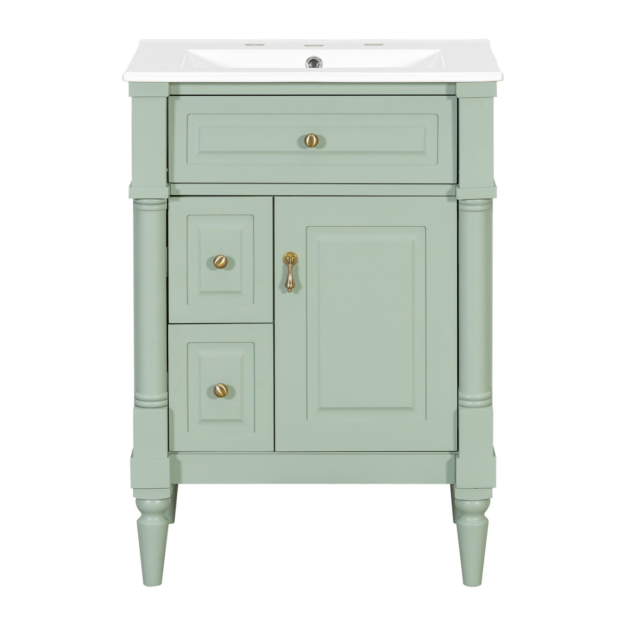VanityFus 24-in Bathroom Vanity Green Single Sink Combo with Ceramic Top 1 Door 3 Drawers Adjustable Shelves