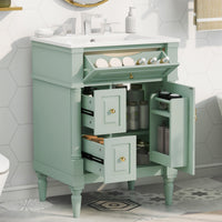 VanityFus 24-in Bathroom Vanity Green Single Sink Combo with Ceramic Top 1 Door 3 Drawers Adjustable Shelves