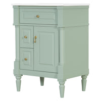 VanityFus 24-in Bathroom Vanity Green Single Sink Combo with Ceramic Top 1 Door 3 Drawers Adjustable Shelves
