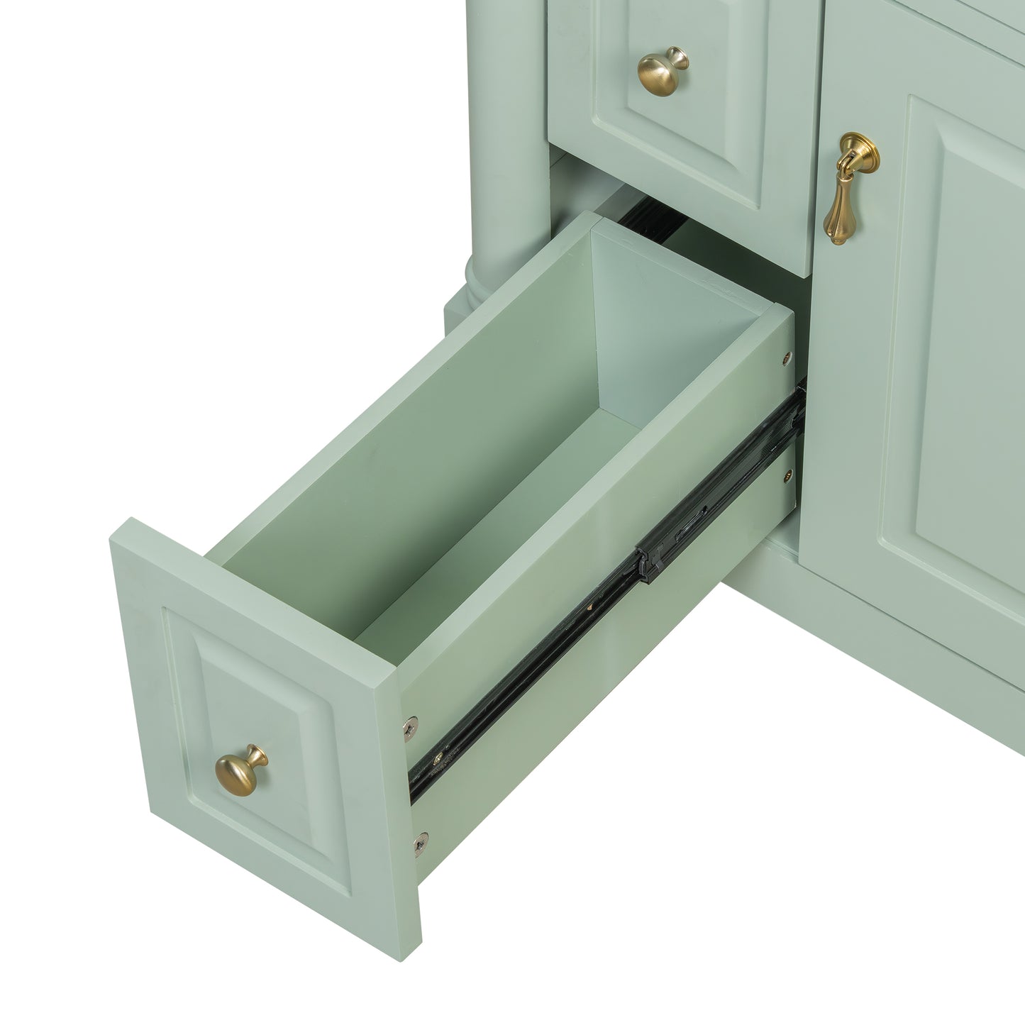 VanityFus 24-in Bathroom Vanity Green Single Sink Combo with Ceramic Top 1 Door 3 Drawers Adjustable Shelves