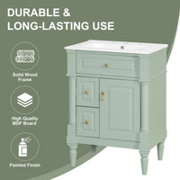 VanityFus 24-in Bathroom Vanity Green Single Sink Combo with Ceramic Top 1 Door 3 Drawers Adjustable Shelves
