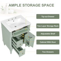 VanityFus 24-in Bathroom Vanity Green Single Sink Combo with Ceramic Top 1 Door 3 Drawers Adjustable Shelves