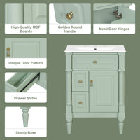 VanityFus 24-in Bathroom Vanity Green Single Sink Combo with Ceramic Top 1 Door 3 Drawers Adjustable Shelves
