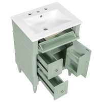VanityFus 24-in Bathroom Vanity Green Single Sink Combo with Ceramic Top 1 Door 3 Drawers Adjustable Shelves
