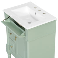 VanityFus 24-in Bathroom Vanity Green Single Sink Combo with Ceramic Top 1 Door 3 Drawers Adjustable Shelves