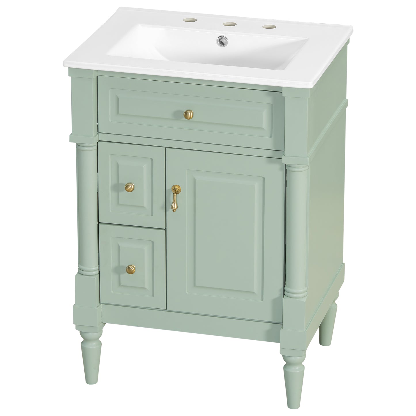 VanityFus 24-in Bathroom Vanity Green Single Sink Combo with Ceramic Top 1 Door 3 Drawers Adjustable Shelves