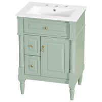 VanityFus 24-in Bathroom Vanity Green Single Sink Combo with Ceramic Top 1 Door 3 Drawers Adjustable Shelves