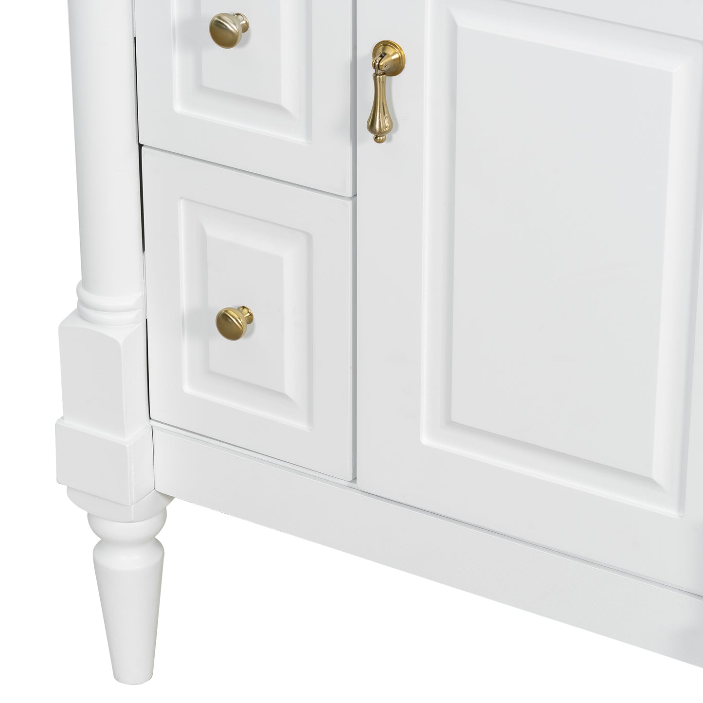 VanityFus 24-in Bathroom Vanity White Single Sink Combo with Ceramic Top 1 Door 3 Drawers Adjustable Shelves