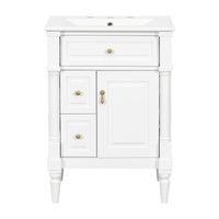 VanityFus 24-in Bathroom Vanity White Single Sink Combo with Ceramic Top 1 Door 3 Drawers Adjustable Shelves