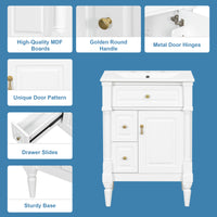 VanityFus 24-in Bathroom Vanity White Single Sink Combo with Ceramic Top 1 Door 3 Drawers Adjustable Shelves