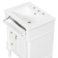 VanityFus 24-in Bathroom Vanity White Single Sink Combo with Ceramic Top 1 Door 3 Drawers Adjustable Shelves