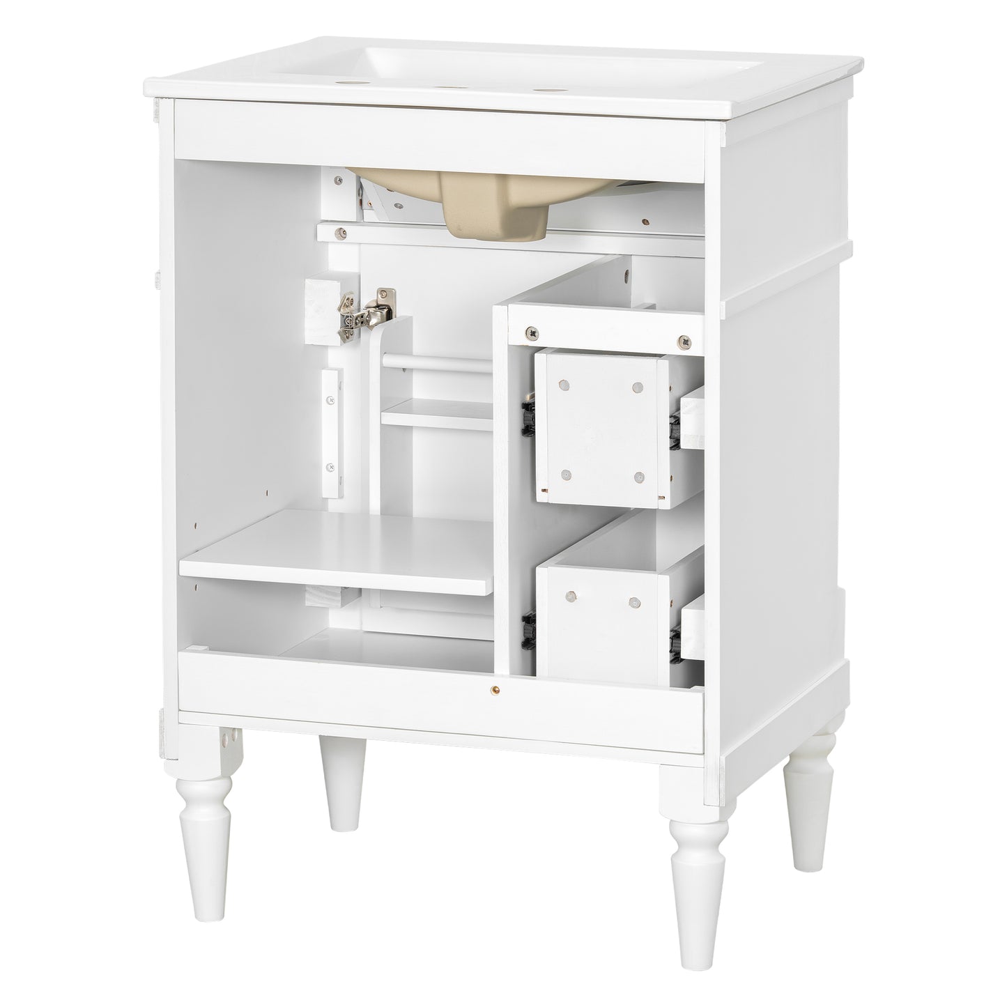 VanityFus 24-in Bathroom Vanity White Single Sink Combo with Ceramic Top 1 Door 3 Drawers Adjustable Shelves