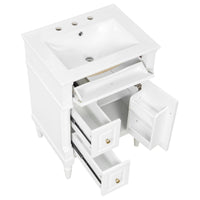 VanityFus 24-in Bathroom Vanity White Single Sink Combo with Ceramic Top 1 Door 3 Drawers Adjustable Shelves
